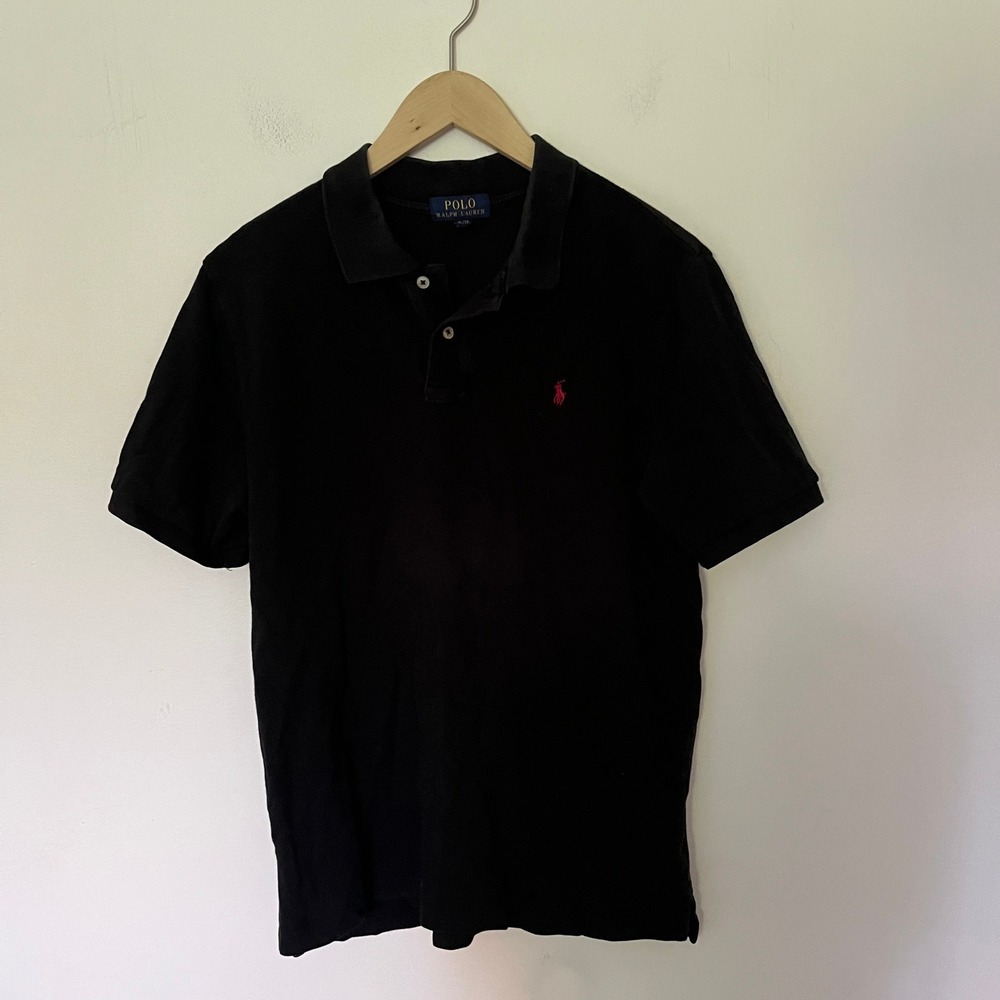 Polo Ralph Lauren Boys XL 18-20 Black Short Sleeve Pique Polo Shirt Red Pony